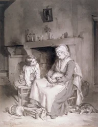 Innenraum mit alter Frau und Junge, 1862